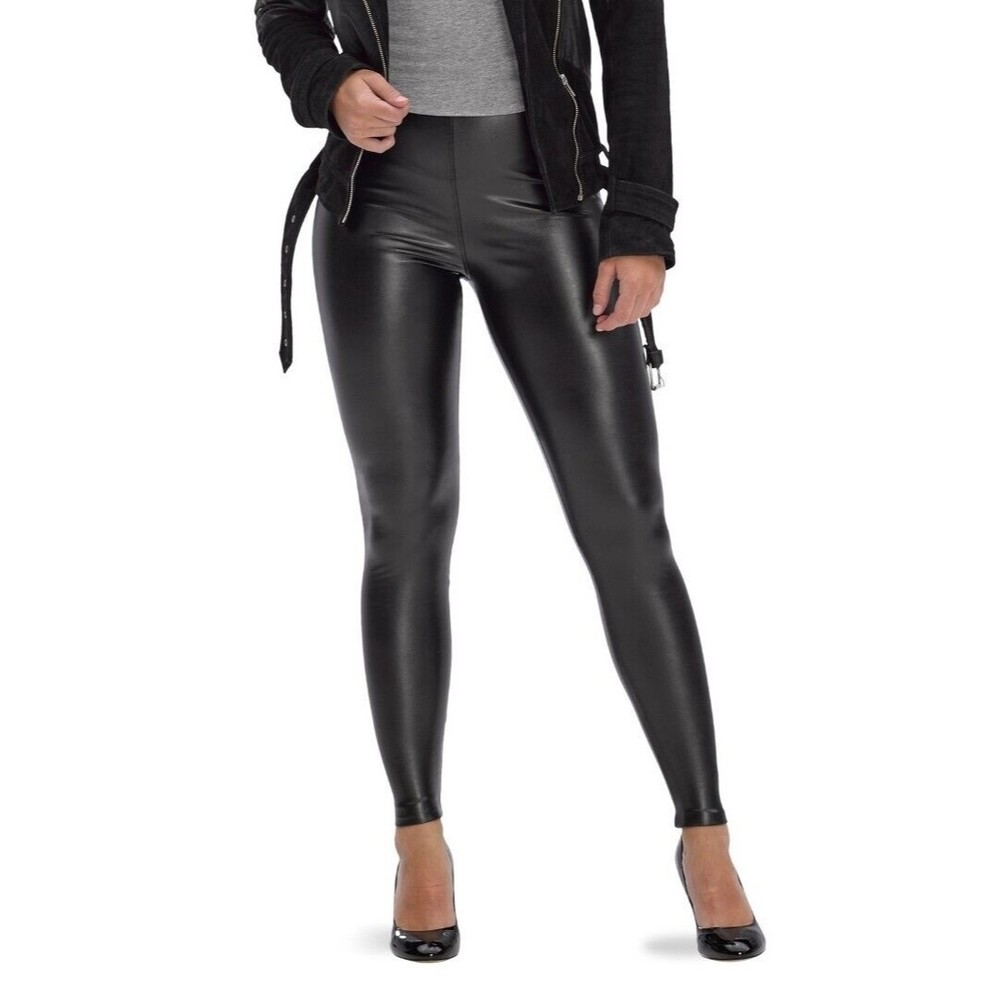 HUE Leatherette High Rise Leggings , Black, Small. MSRP $58